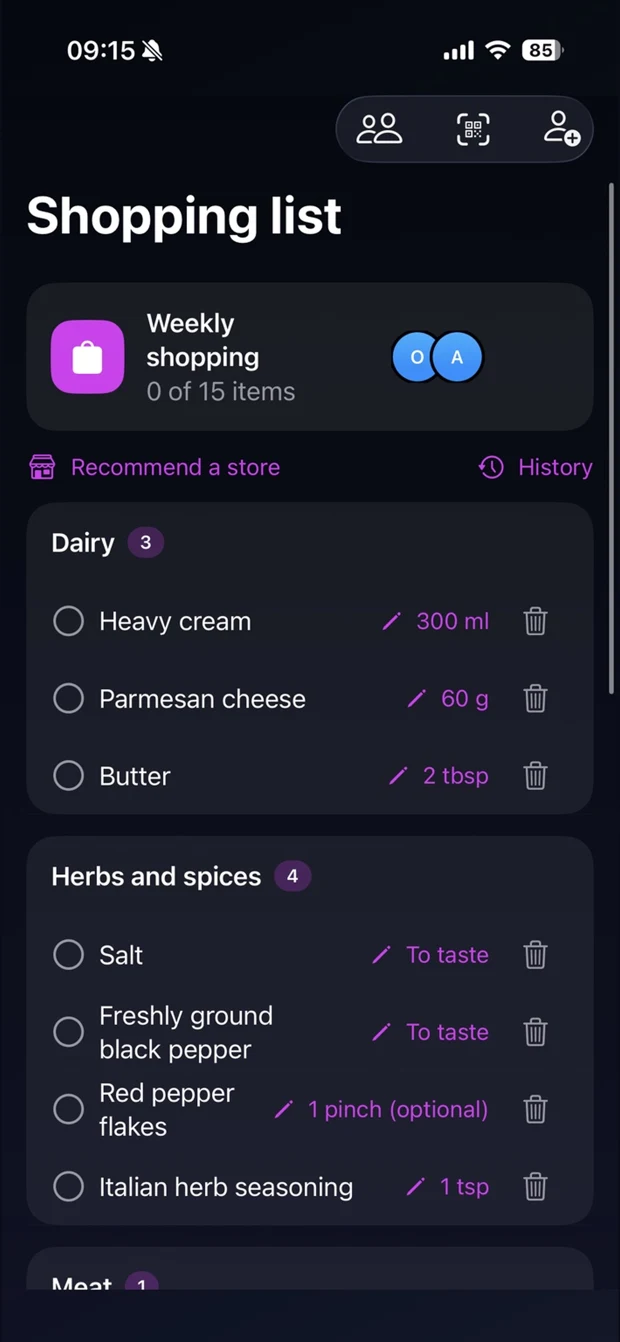 Nuxsit shared shopping list